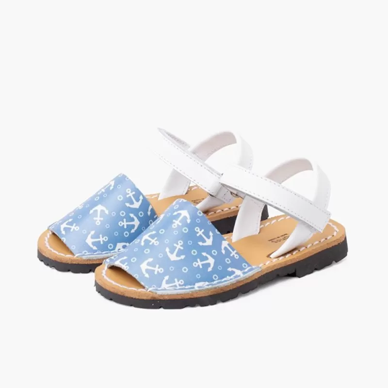 Pisamonas Menorquinas Bicolor Ancoras Crianca Tira Aderente Cor Blanco Y Azul Jeans Shop