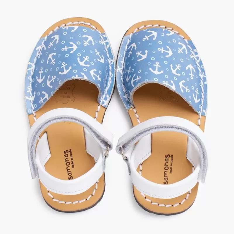 Pisamonas Menorquinas Bicolor Ancoras Crianca Tira Aderente Cor Blanco Y Azul Jeans Shop