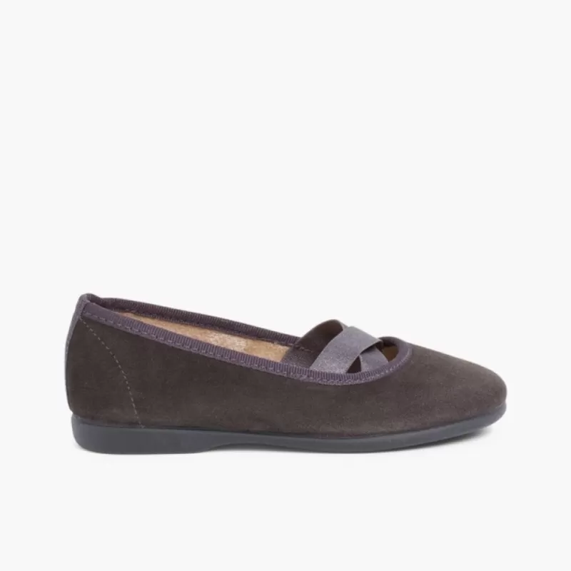 Pisamonas Sabrinas Menina Camurca Com Elastico Cruzado Tipo Ballet Discount