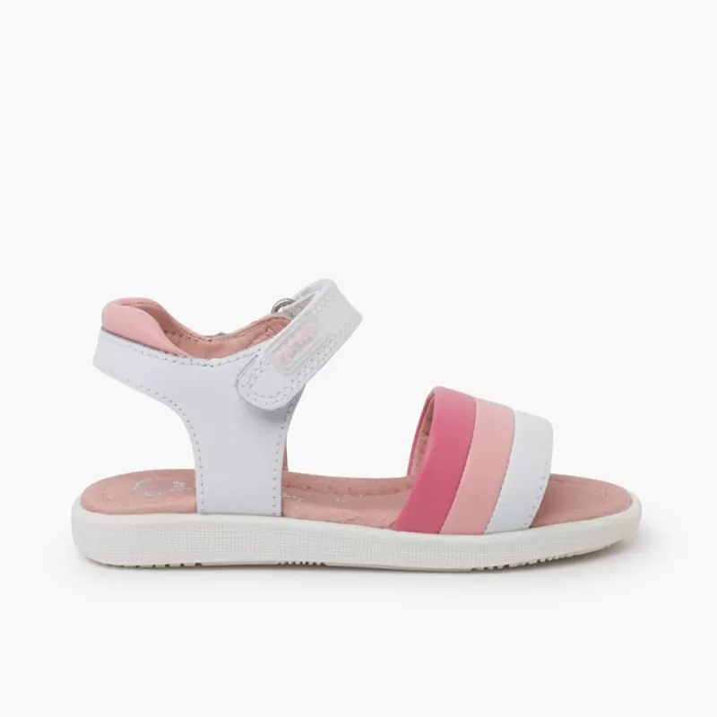 Pisamonas Sandálias Menina Pele Tiras Tricolor Cor Rosa Online